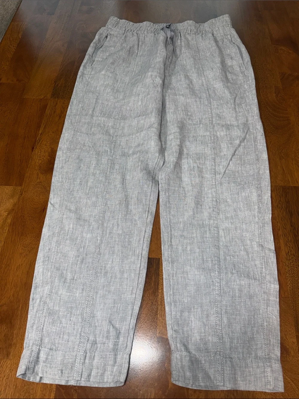 Athleta Light Gray Drawstring Linen-Blend Chinos 100%linen SP